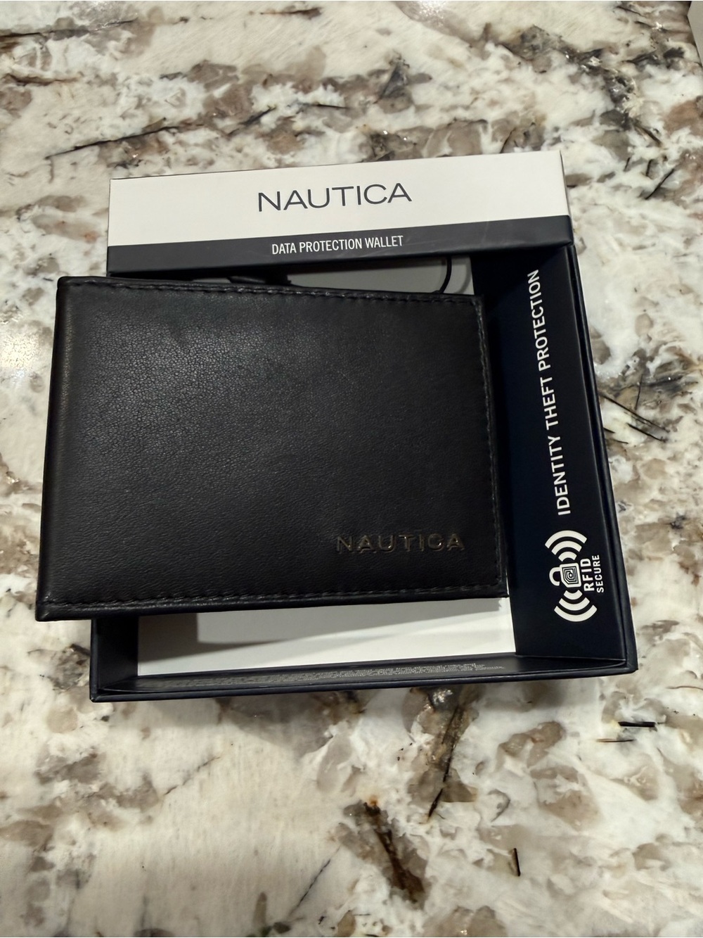 Nautica Black Leather RFID Bi-Fold Card & Key Wallet